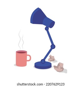 Cartoon Color Table Reading Lamp Vintage and Cup Concept Flat Design Style Isolated on a White Background. Vector illustration
