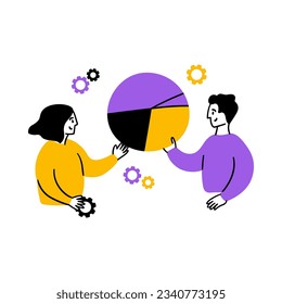 Cartoon Color Teamwork Concept with Characters People Flat Design Style. Vector illustration of Scene Chart Discussion