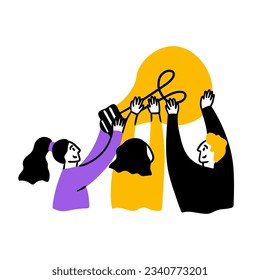 Cartoon Color Teamwork Concept with Characters People Flat Design Style. Vector illustration of Scene Idea Support