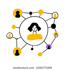 Cartoon Color Teamwork Konzept mit den Zeichen Menschen flachen Design Stil. Vektorgrafik von Scene Avatar und Kommunikationsstruktur