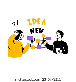 Cartoon Color Teamwork Concept with Characters People Flat Design Style. Vector illustration of Scene Research and Analysis