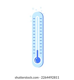 Cartoon Color Thermometer Cold Temperature Sign Concept Flat Design Style Isolated on a White Background. Vector illustration