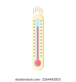 Cartoon Color Thermometer Hot Temperature Sign Concept Flat Design Style Isolated on a White Background. Vector illustration