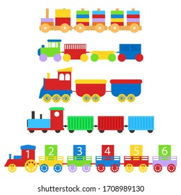 Cartoon Color Train Toy Children Set Concept. Vector illustration