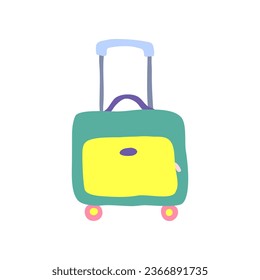 Cartoon Color Travel Suitcase Bag with Handle Baggage Vacation and Tourism Concept Element Flat Design Style. Vector illustration