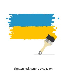 Cartoon Color Ukraine Flag Paint Brush National Flag Concept on a White Flat Design Style. Vector illustration