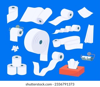 Cartoon Color Unwound Toilet Paper Icon Set Concept Flat Design Style. Vector illustration of Bathroom Element