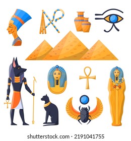 Cartoon Color Various Ancient Egypt Symbols Stock Vector (Royalty Free ...