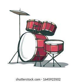 Kit de tambor vectorial de 5 piezas en color caricatura