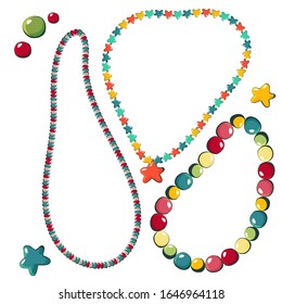 Cartoon color vector beads set