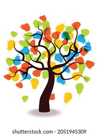 Cartoon color vector illustration of four seasons tree isolated on white background