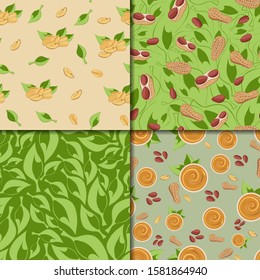 Cartoon color vector pattern set with peanuts