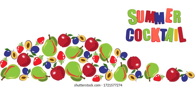 Cartoon color vector summer banner with fruits