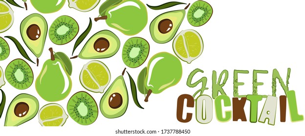 Cartoon color vector summer banner with fruits