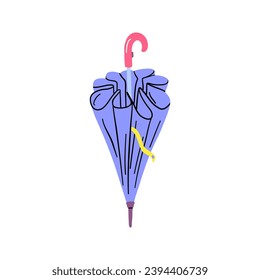 Cartoon Color Walking Stick Umbrella Icon Closed View Season Rain Protection Concept Flat Design Style. Vector illustration