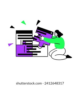 Cartoon Color Web Development Concept Scene with Character Girl Connection Puzzle Flat Design Style. Vector illustration