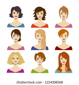 Cartoon Color Woman Hairstyles Icons Set Stock Vector (Royalty Free ...