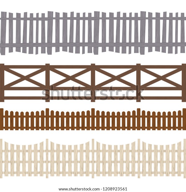 Cartoon Color Wooden Fence\
Seamless Pattern Background Different Types Protection Concept Flat\
Design Style Barrier for Garden, Rural Farm. Vector\
illustration