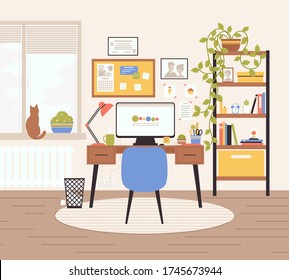 Cartoon Color Workplace Room Interior Inside Stock Vector (Royalty Free ...