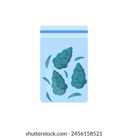 Paquete de cierres de cremallera de color de dibujos animados con planta Marihuana CBD Concepto Estilo de diseño plano aislado sobre un fondo blanco. Ilustración vectorial