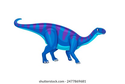 Cartoon coloradisaurus dinosaur character of jurassic jungle animal. Vector personage of prehistoric dino lizard with blue stripped skin. Funny herbivore dinosaur, extinct animal of jurassic period