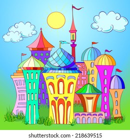 Cartoon colored ancient castle.
