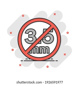 Cartoon colored audio jack 3.5mm in ban icon in comic style. 3.5mm illustration pictogram. Audio sign splash business concept.
