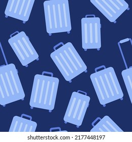 Cartoon colored baggage bag seamless pattern isolated on white background. Different plastic luggage vector flat illustration. Various travel suitcases, business bags, and backpack