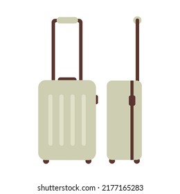 Cartoon colored baggage bag set isolated on white background. Different plastic luggage vector flat illustration. Various travel suitcases, business bags, and backpack