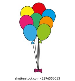 Cartoon colored balloons bow. Vector illustration.