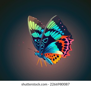 Cartoon colored butterfly with spread wings. Vector illustration