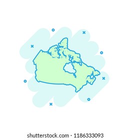 Cartoon colored Canada map icon in comic style. Canada sign illustration pictogram. Country geography splash business concept.