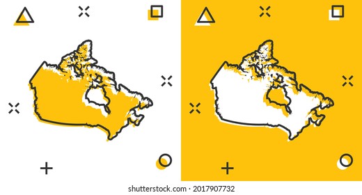 Cartoon colored Canada map icon in comic style. Canada sign illustration pictogram. Country geography splash business concept.