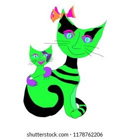 Cartoon colored cats. Illustration for games, isolated on white background