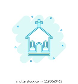 Cartoon colored church sanctuary icon in comic style. Temple building illustration pictogram. Church sign splash business concept.