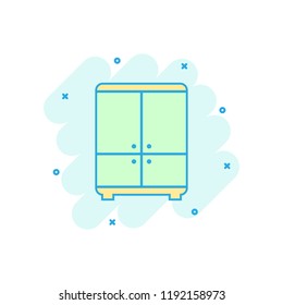 Cartoon colored cupboard icon in comic style. Furniture illustration pictogram. Cabinet sign splash business concept.
