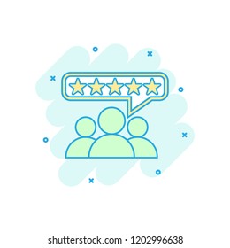 Cartoon colored customer reviews icon in comic style. Rating feedback illustration pictogram.