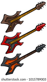 Cartoon colored electric metal rock guitar isolated on white background. Vector icons set.