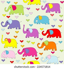 Cartoon colored elephants seamless pattern