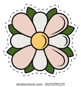 Flor de color de dibujos animados con pétalos. Ilustración vectorial