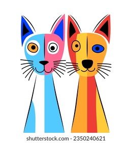 Cartoon colored funny cat's portrait, contemporary design, vector illustration