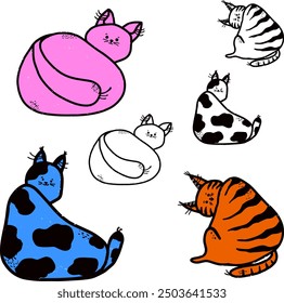 Cartoon colored funny cats. Vector set