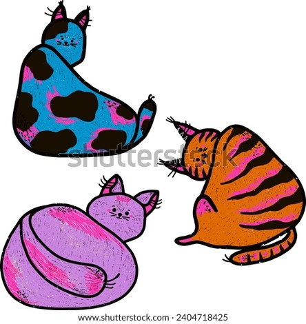 Cartoon colored funny cats. Vector set
