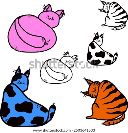 Cartoon colored funny cats. Vector set
