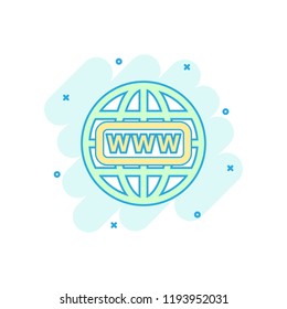Cartoon colored go to web icon in comic style. Globe world illustration pictogram. WWW url sign splash business concept.