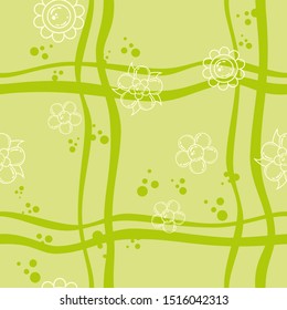
Cartoon colored green pattern with flowers and leaves