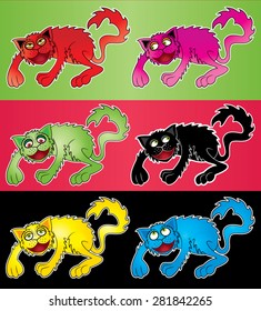 cartoon colored hair cat playing and looking around