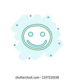 Cartoon colored hand drawn smiley face icon in comic style. Smile illustration pictogram. Doodle face sign splash business concept.