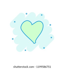 Cartoon colored heart icon in comic style. Love hand drawn illustration pictogram. Heart sign splash business concept.