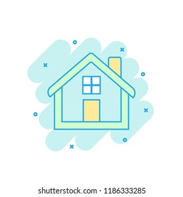 Cartoon colored house icon in comic style. Home illustration pictogram. House splash business concept.